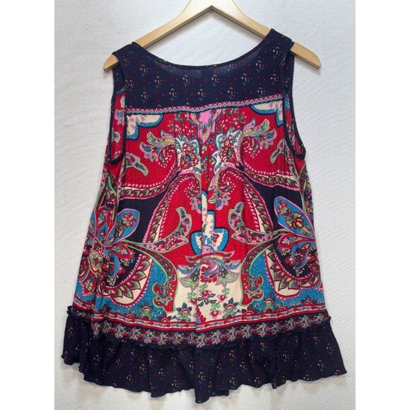 Bila Womens V Neck Fashion Boho Top Sleeveless Size XL Multi Paisley Lightweight - Picture 2 of 10
